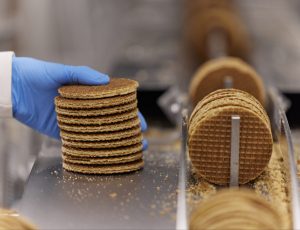 Baked items being prepared for packaging