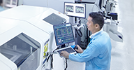 man setting up an equipment