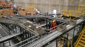 containers on a conveyor belt